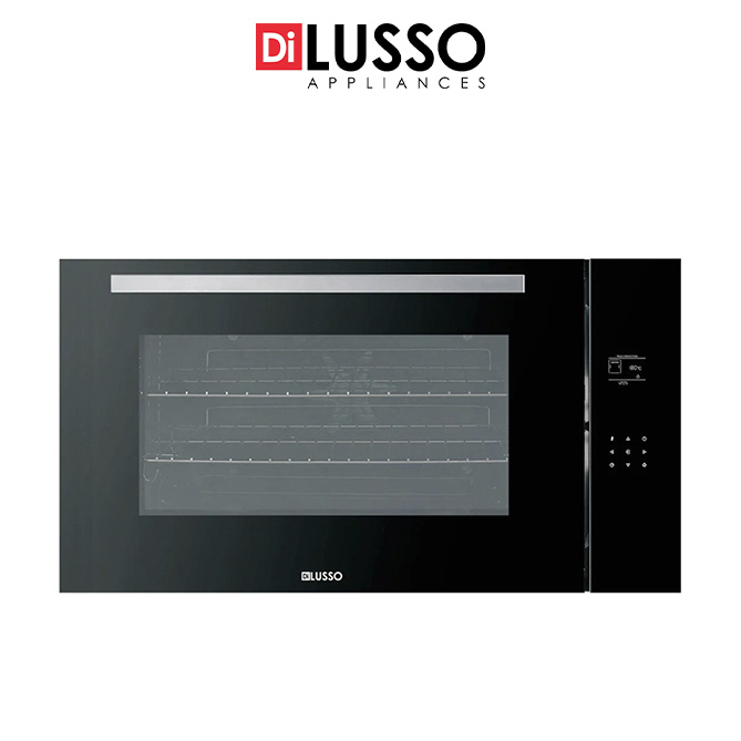 A Black Glass built-in oven with digital controls .