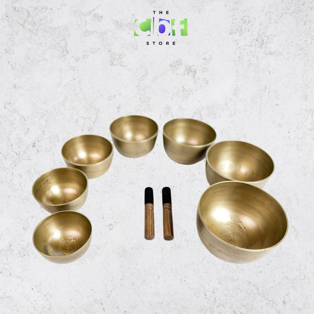Hand-hammered Small Golden Singing Bowl Set of 7 Bowls